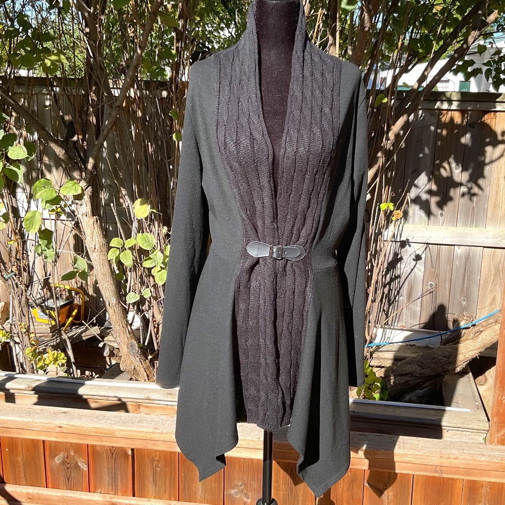 NWOT Dressfo Black Knit Sweater With Attached Belt